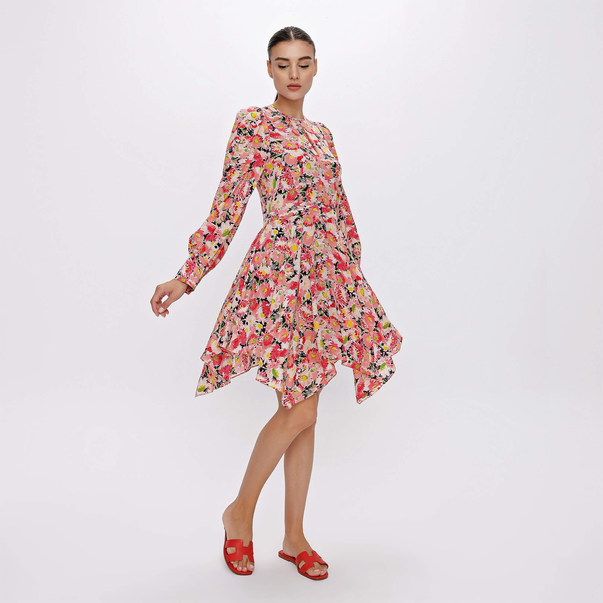 Stella McCartney - Pink&Red Floral Print Silk Dress